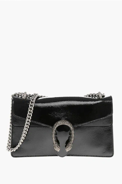 Gucci Patent Leather Dionysus Bag With Logoed Closure In Black
