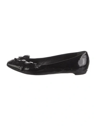 Pre-owned Gucci Patent Leather Embroidered Accent Flats In Black