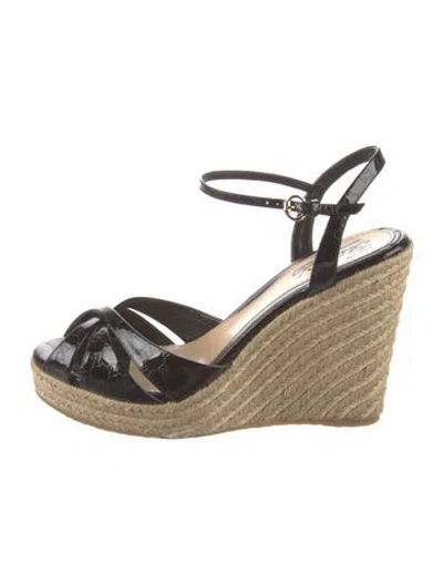 Pre-owned Gucci Patent Leather Espadrilles In Black