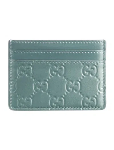 Pre-owned Gucci Patent Leather Graphic Print Card Holder In Blue
