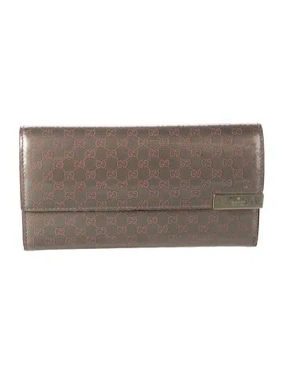 Pre-owned Gucci Patent Leather Graphic Print Continental Wallet In Grey