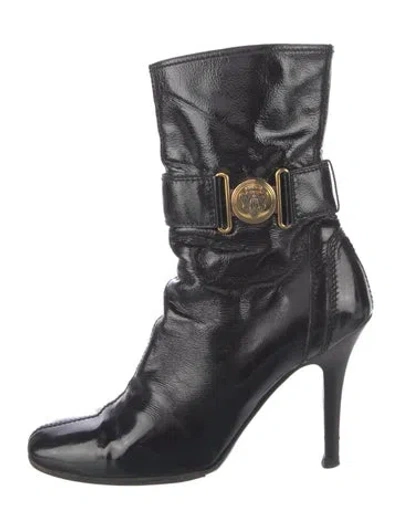 Pre-owned Gucci Patent Leather Lace-up Boots In Black