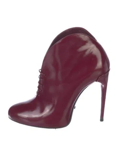 Pre-owned Gucci Patent Leather Lace-up Boots In Burgundy