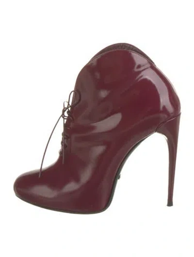 Pre-owned Gucci Patent Leather Lace-up Boots In Burgundy