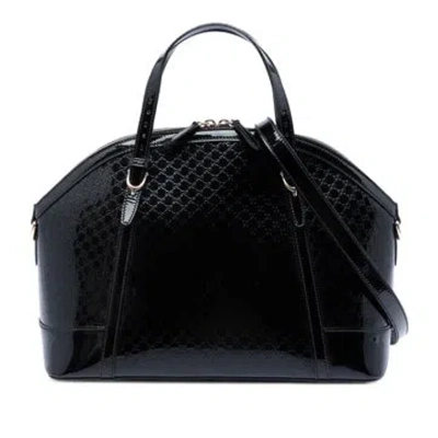 Pre-owned Gucci Patent Leather Large Microssima Patent Nice Dome Satchel In Black