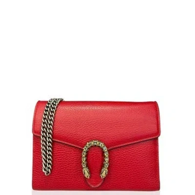 Pre-owned Gucci Patent Leather Mini Dionysus Chain Wallet In Red