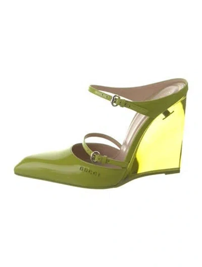 Pre-owned Gucci Patent Leather Mules In Green