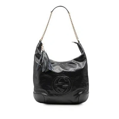 Pre-owned Gucci Patent Leather Patent Soho Shoulder Bag In Blue