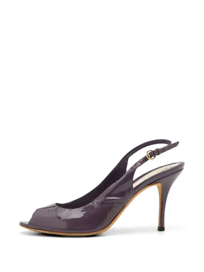 Pre-owned Gucci Patent Leather Peep-toe Sandals In Purple