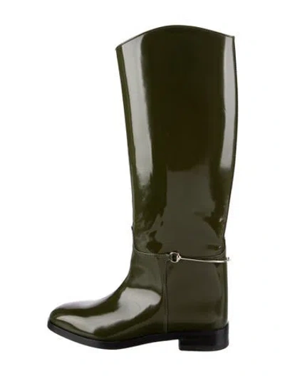 Pre-owned Gucci Patent Leather Riding Boots In Green