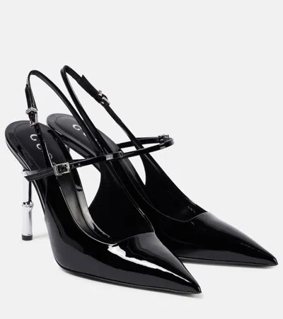 Gucci Slingback-pumps Aus Lackleder In Schwarz
