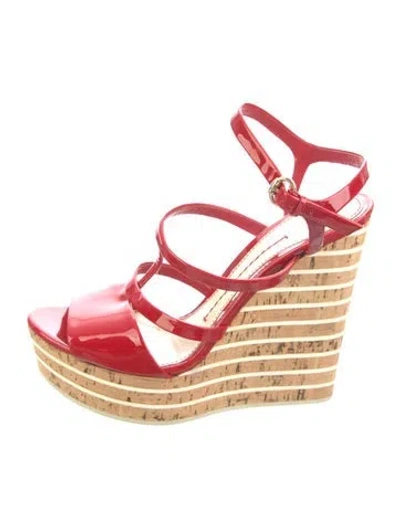 Pre-owned Gucci Patent Leather Striped Gladiator Sandals In Red