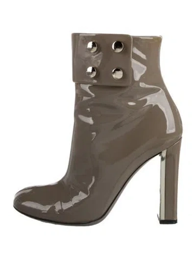Pre-owned Gucci Patent Leather Studded Accents Boots In Neutral