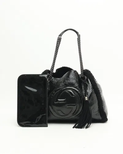 Gucci Patent Shearling Gg Soho Tote Bag