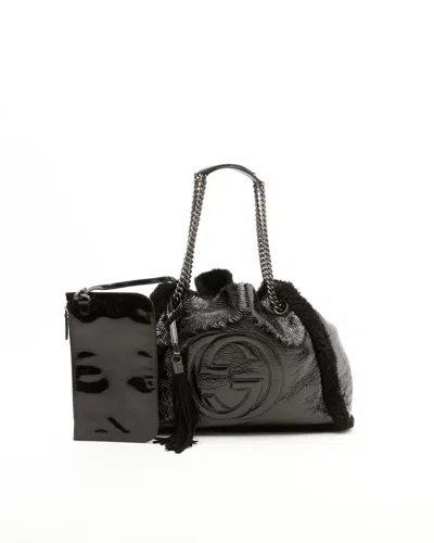 Gucci Patent Soho Chain Tote Bag In Black