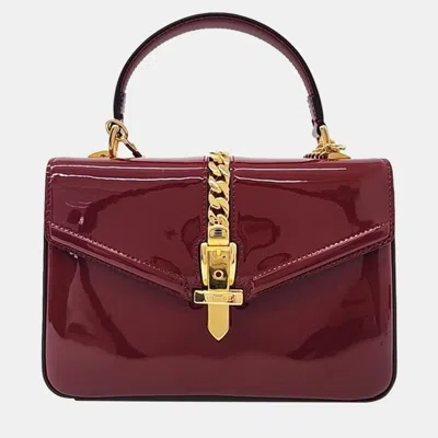 Pre-owned Gucci Red Patent Leather Sylvie 1969 Mini Top Handle Bag