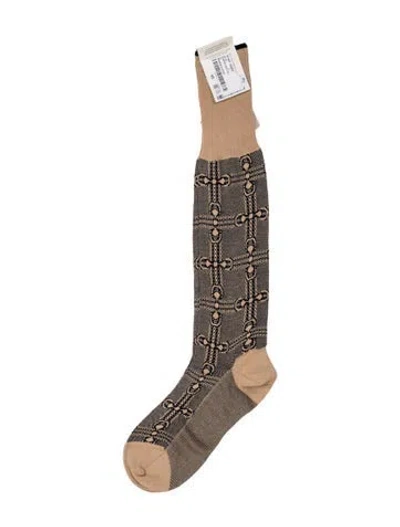Pre-owned Gucci Pattern High Sock W/tags In Blue/neutrals