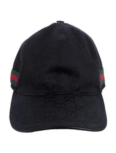 Pre-owned Gucci Pattern Print Canvas Baseball Cap In Black