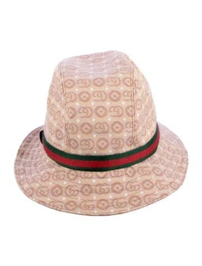 Pre-owned Gucci Pattern Print Canvas Fedora Hat W/tags In Neutral