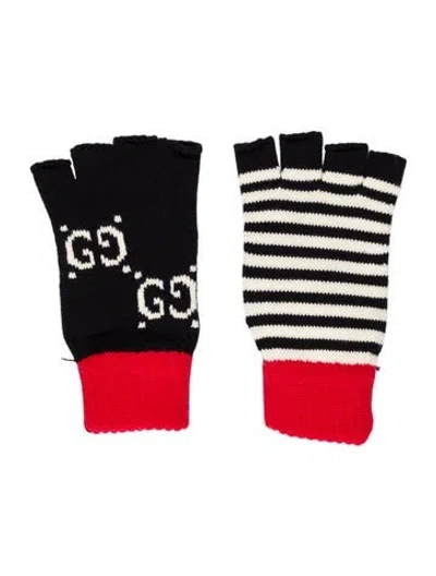 Pre-owned Gucci Pattern Print Fingerless Gloves In Blue