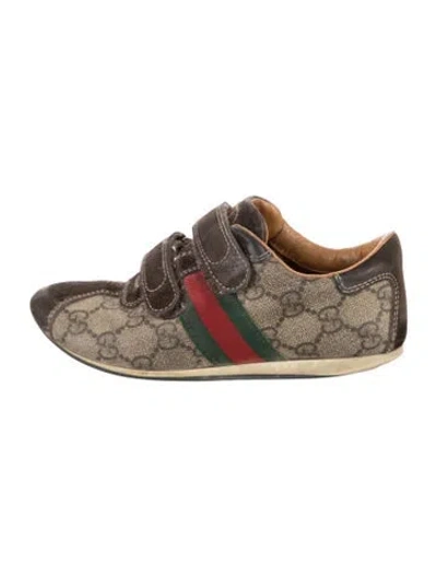 Pre-owned Gucci Babies' Pattern Print Gg Supreme Coated Canvas And Suede Low Top Sneakers In Brown