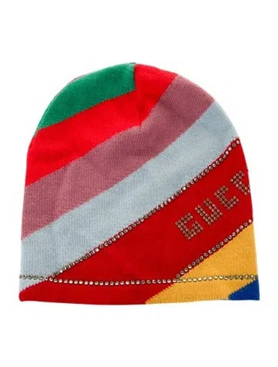 Pre-owned Gucci Pattern Print Knit Beanie In Green