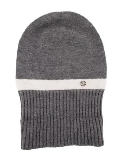 Pre-owned Gucci Pattern Print Knitted Beanie In Gray