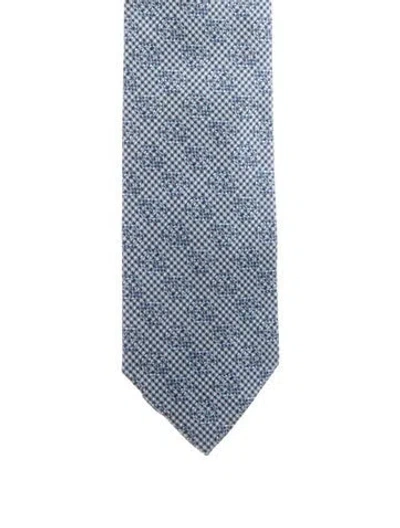 Pre-owned Gucci Pattern Print Sik Tie In Blue