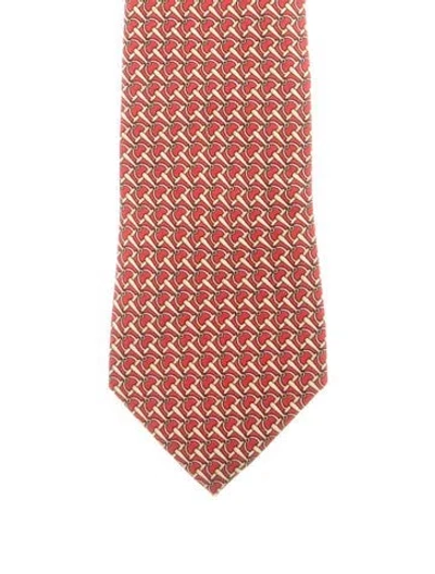 Pre-owned Gucci Pattern Print Silk Pattern Print Silk Tie In Red