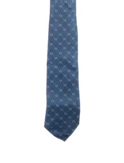 Pre-owned Gucci Pattern Print Silk Tie In Blue