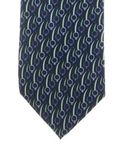 Pre-owned Gucci Pattern Print Silk Tie In Blue
