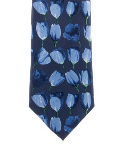 Pre-owned Gucci Pattern Print Silk Tie In Blue