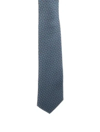 Pre-owned Gucci Pattern Print Silk Tie In Blue