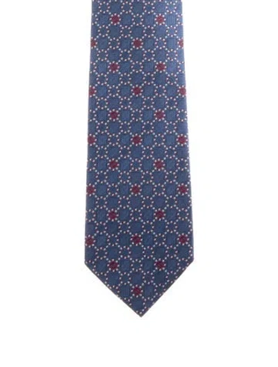 Pre-owned Gucci Pattern Print Silk Tie In Blue