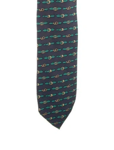 Pre-owned Gucci Pattern Print Silk Tie In Blue