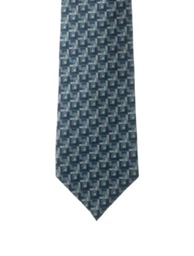 Pre-owned Gucci Pattern Print Silk Tie In Blue