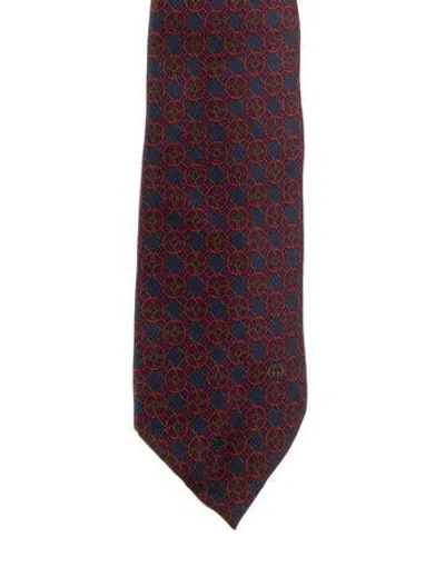 Pre-owned Gucci Pattern Print Silk Tie In Blue/red