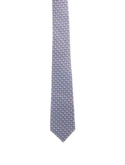 Pre-owned Gucci Pattern Print Silk Tie In Blue/red