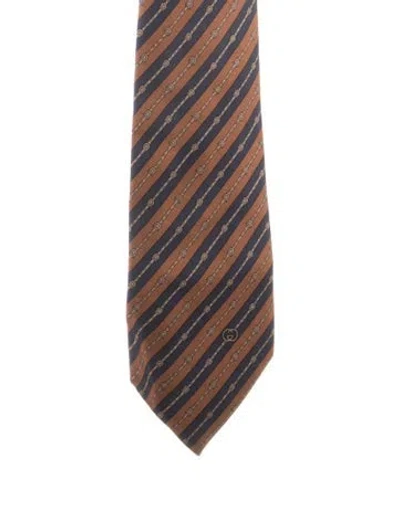 Pre-owned Gucci Pattern Print Silk Tie In Brown