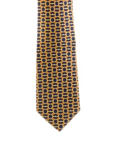 Pre-owned Gucci Pattern Print Silk Tie In Gold