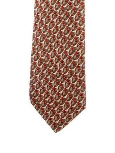 Pre-owned Gucci Pattern Print Silk Tie In Orange