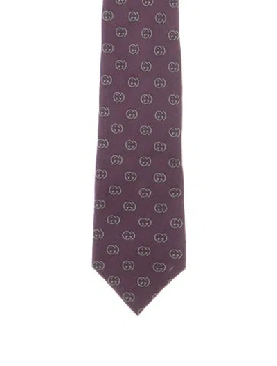 Pre-owned Gucci Pattern Print Silk Tie In Purple