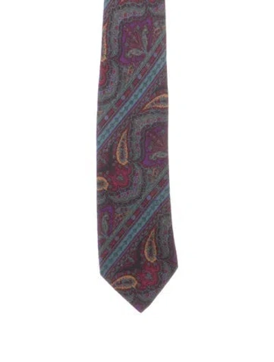 Pre-owned Gucci Pattern Print Silk Tie In Purple