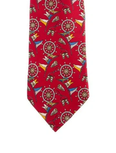 Pre-owned Gucci Pattern Print Silk Tie In Red