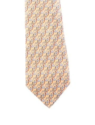 Pre-owned Gucci Pattern Print Silk Tie In Yellow