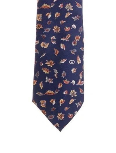 Pre-owned Gucci Pattern Print Tie In Blue
