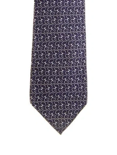 Pre-owned Gucci Pattern Print Tie In Blue