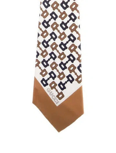Pre-owned Gucci Pattern Print Tie In Brown
