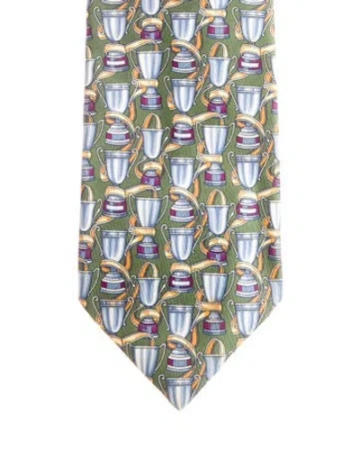 Pre-owned Gucci Pattern Print Tie In Green