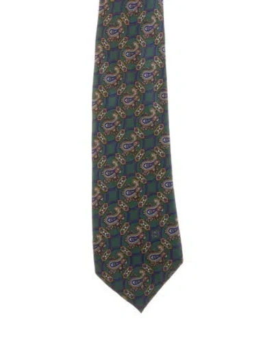 Pre-owned Gucci Pattern Print Tie In Green